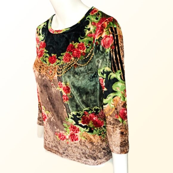Take Two Velvet Floral Beaded Top 3/4 sleeve Size M - Picture 5 of 9